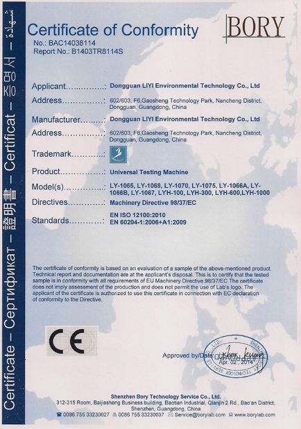 CINA Dongguan Liyi Environmental Technology Co., Ltd. Sertifikasi